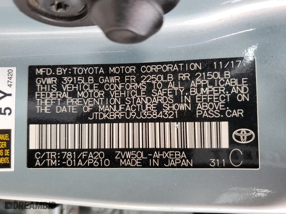 2018 Toyota Prius Two with VIN JTDKBRFU9J3584321, listed as a Copart auction lot 53243105 with 98,068 mi miles and Salvage Title. Bid and sale history available at carsss.com. Image 14.