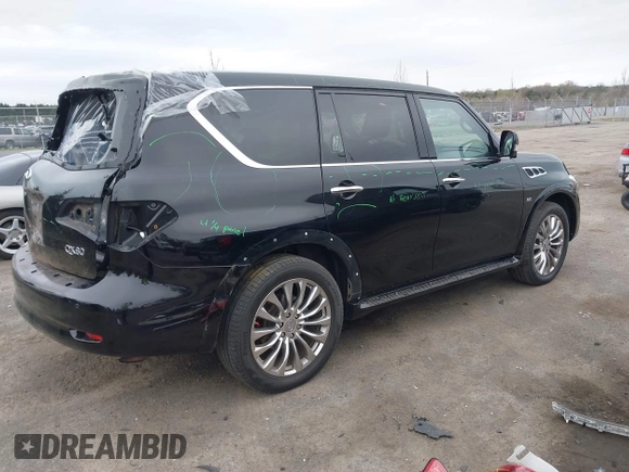2017 Infiniti QX80 Signature Edition with VIN JN8AZ2NEXH9155628, listed as a IAAI auction lot 41941376 with 90,134 mi miles. Bid and sale history available at carsss.com. Image 4.