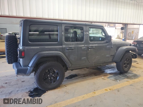 2021 Jeep Wrangler Unlimited Willys with VIN 1C4HJXDM2MW584118, listed as a Copart auction lot 43214885 with 67,955 mi miles and Salvage title. Bid and sale history available at DreamBid. Image 3.