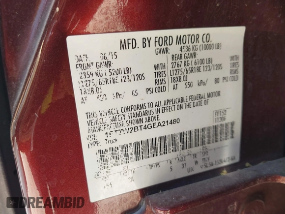 2016 Ford F-250 Lariat with VIN 1FT7W2BT4GEA21480, listed as a IAAI auction lot 41978288 with 197,412 mi miles and . Bid and sale history available at DreamBid. Image 9.