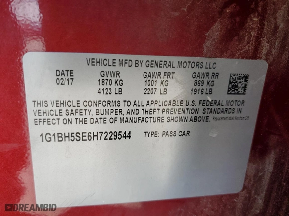 2017 Chevrolet Cruze LT with VIN 1G1BH5SE6H7229544, listed as a Copart auction lot 87502315 with 96,898 mi miles and Salvage Title. Bid and sale history available at carsss.com. Image 12.