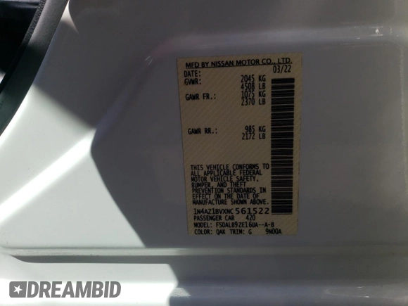 2022 Nissan LEAF S z VIN 1N4AZ1BVXNC561522, wystawiony jako Copart lot #50180835 z przebiegiem 20 888 mil mil oraz Szkoda całkowita • Salvage title. Historia ofert i sprzedaży dostępna na DreamBid. Obrazek 12.