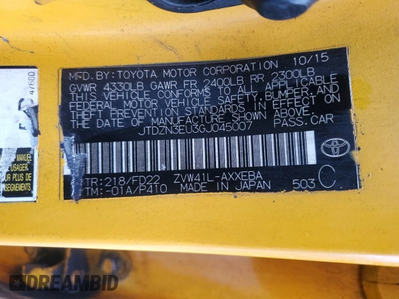 2016 Toyota Prius Two z VIN JTDZN3EU3GJ045007, wystawiony jako Copart lot #45039335 z przebiegiem 389 887 mil mil oraz Czysty tytuł • Clean title. Historia ofert i sprzedaży dostępna na DreamBid. Obrazek 12.