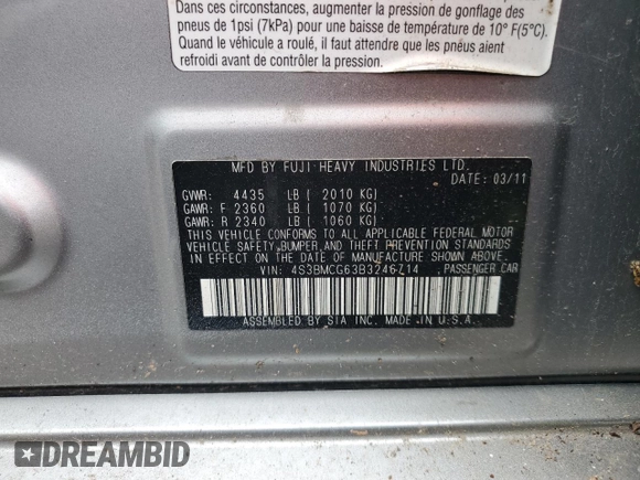 2011 Subaru Legacy Premium Power Moon с VIN 4S3BMCG63B3246714, выставлен на аукционе Copart как лот 65739485 с пробегом 112 586 миль миль и Чистый • Clean title. История ставок и продаж доступна на DreamBid. Изображение 12.