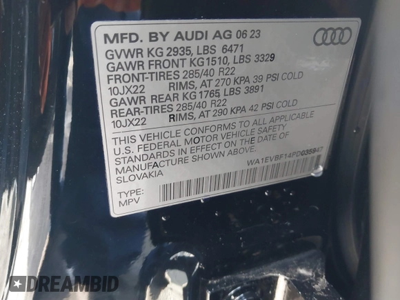 2023 Audi Q8 Premium Plus с VIN WA1EVBF14PD035947, выставлен на аукционе IAAI как лот 41506954 с пробегом 9 153 миль миль и . История ставок и продаж доступна на DreamBid. Изображение 9.