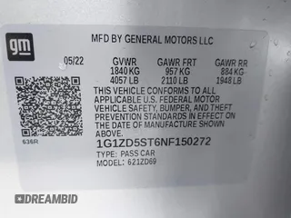 2022 Chevrolet Malibu LT with VIN 1G1ZD5ST6NF150272, listed as a IAAI auction lot 41859860 with 56,624 mi miles and . Bid and sale history available at DreamBid. Image 9.