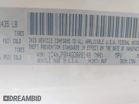 2016 Jeep Patriot Sport with VIN 1C4NJPBA4GD809148, listed as a IAAI auction lot 42278314 with 120,374 mi miles and . Bid and sale history available at DreamBid. Image 9.