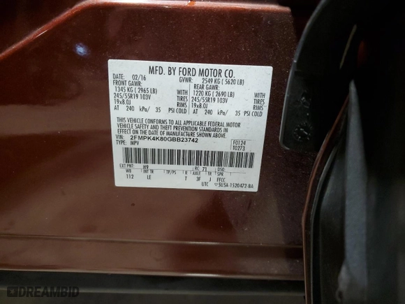 2016 Ford Edge Titanium with VIN 2FMPK4K80GBB23742, listed as a Copart auction lot 81429504 with 106,714 mi miles and Salvage Title. Bid and sale history available at carsss.com. Image 15.