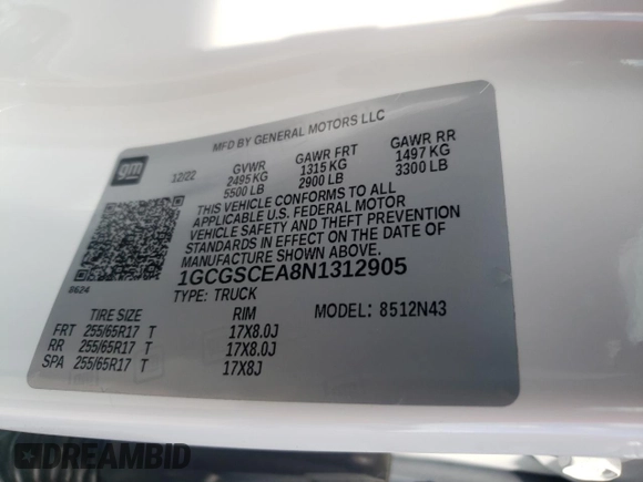 2022 Chevrolet Colorado 2WD LT with VIN 1GCGSCEA8N1312905, listed as a Copart auction lot 78178324 with 24,093 mi miles and Salvage title. Bid and sale history available at DreamBid. Image 12.
