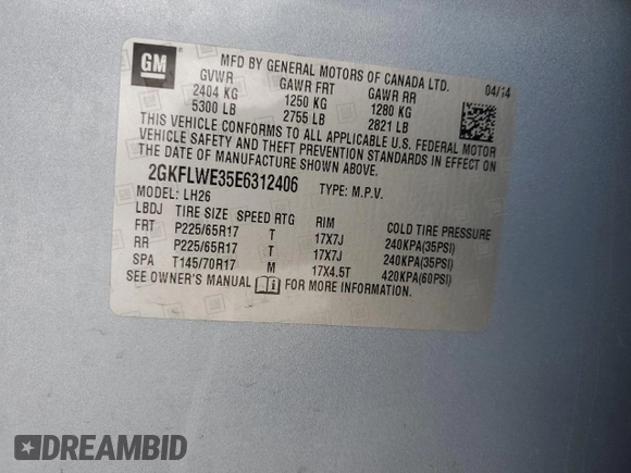 2014 GMC Terrain SLE with VIN 2GKFLWE35E6312406, listed as a Copart auction lot 88688895 with 169,335 mi miles and Salvage title. Bid and sale history available at DreamBid. Image 12.