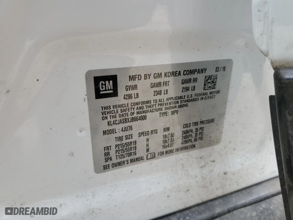 2018 Buick Encore Preferred with VIN KL4CJASBXJB664000, listed as a Copart auction lot 44747245 with 78,492 mi miles and Salvage Title. Bid and sale history available at carsss.com. Image 15.