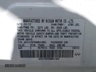 2017 Infiniti Q50 2.0t with VIN JN1CV7AP5HM641865, listed as a IAAI auction lot 41931936 with 109,046 mi miles. Bid and sale history available at carsss.com. Image 9.
