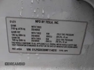 2021 Tesla Model Y Standard Range with VIN 5YJYGDED8MF114076, listed as a IAAI auction lot 41567295 with 150,133 mi miles and . Bid and sale history available at DreamBid. Image 9.