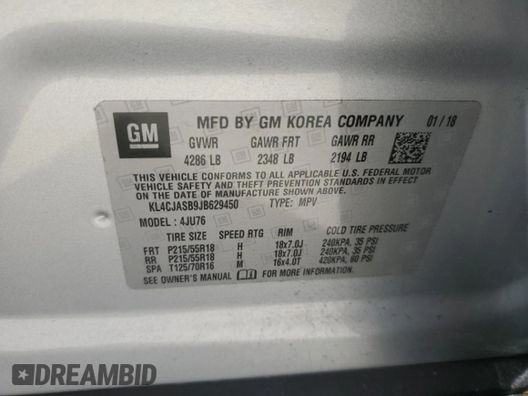 2018 Buick Encore Preferred with VIN KL4CJASB9JB629450, listed as a Copart auction lot 51566345 with 102,761 mi miles and Salvage Title. Bid and sale history available at carsss.com. Image 14.