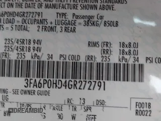 2016 Ford Fusion SE with VIN 3FA6P0HD4GR272791, listed as a IAAI auction lot 42492147 with 138,964 mi miles and . Bid and sale history available at DreamBid. Image 9.