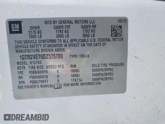 2013 GMC Sierra 1500 SLE with VIN 1GTR2VE79DZ375780, listed as a IAAI auction lot 42073836 with 255,558 mi miles and . Bid and sale history available at DreamBid. Image 9.