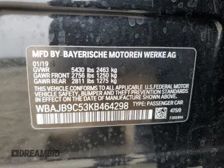 2019 BMW 5 Series M550i xDrive with VIN WBAJB9C53KB464298, listed as a Copart auction lot 59892105 with Not provided miles and Salvage title. Bid and sale history available at DreamBid. Image 12.