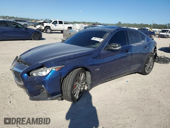 2019 Infiniti Q50 RED SPORT 400 with VIN JN1FV7AP2KM760946, listed as a Copart auction lot 80971704 with 69,882 mi miles and Salvage Title. Bid and sale history available at carsss.com. Image 1.