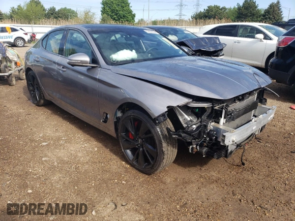 2023 Genesis G70 3.3T with VIN KMTG54TE7PU128609, listed as a Copart auction lot 53644364 with 5,843 mi miles and Salvage title. Bid and sale history available at DreamBid. Image 4.