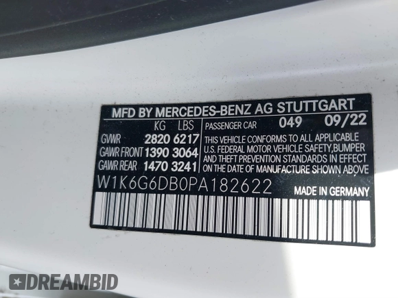 2023 Mercedes-Benz S-Class S 500 with VIN W1K6G6DB0PA182622, listed as a IAAI auction lot 41477910 with 41,075 mi miles. Bid and sale history available at carsss.com. Image 9.