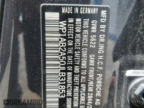 2018 Porsche Macan S with VIN WP1AB2A50JLB31853, listed as a Copart auction lot 57301305 with Not provided miles and Salvage title. Bid and sale history available at DreamBid. Image 12.