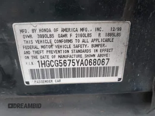 2000 Honda Accord SE с VIN 1HGCG5675YA068067, выставлен на аукционе IAAI как лот 41133127 с пробегом 284 335 миль миль и . История ставок и продаж доступна на DreamBid. Изображение 9.