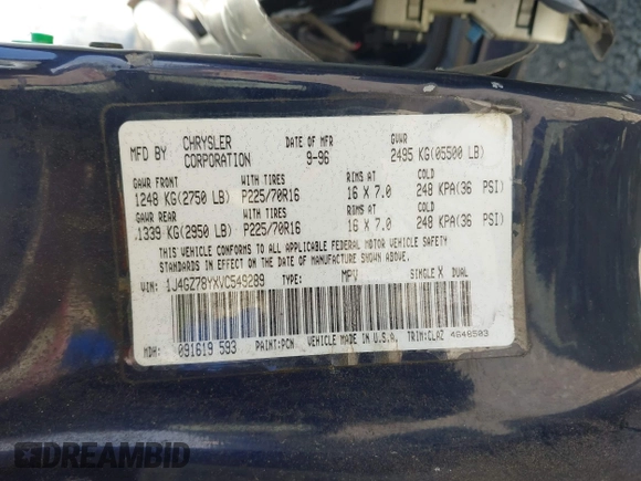 1997 Jeep Grand Cherokee Limited с VIN 1J4GZ78YXVC549289, выставлен на аукционе IAAI как лот 42474073 с пробегом 265 188 миль миль и . История ставок и продаж доступна на DreamBid. Изображение 9.