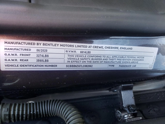 2020 Bentley Flying Spur W12 with VIN SCBBB6ZG7LC082062, listed as a Copart auction lot 65398304 with 14,246 mi miles and Salvage Title. Bid and sale history available at DreamBid. Image 12.