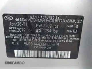 2011 Hyundai Elantra Limited with VIN 5NPDH4AE6BH059619, listed as a IAAI auction lot 42109300 with 178,573 mi miles and . Bid and sale history available at DreamBid. Image 9.