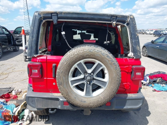 2018 Jeep Wrangler Unlimited Sahara with VIN 1C4HJXEG6JW174359, listed as a IAAI auction lot 42009968 with 79,830 mi miles and . Bid and sale history available at DreamBid. Image 17.