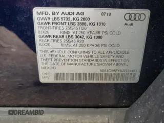 2018 Audi SQ5 Prestige with VIN WA1C4AFY8J2224461, listed as a Copart auction lot 67195723 with 62,052 mi miles. Bid and sale history available at carsss.com. Image 13.