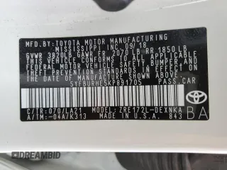 2019 Toyota Corolla L with VIN 5YFBURHE5KP891705, listed as a Copart auction lot 49501905 with 67,403 mi miles and Salvage Title. Bid and sale history available at DreamBid. Image 12.