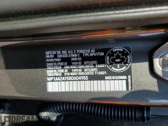 2024 Porsche Cayenne with VIN WP1AA2AY5RDA04955, listed as a Copart auction lot 59577245 with 3,057 mi miles and Salvage title. Bid and sale history available at DreamBid. Image 14.