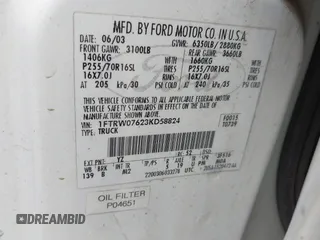 2003 Ford F-150 XLT with VIN 1FTRW07623KD58824, listed as a IAAI auction lot 42124403 with Not Provided miles. Bid and sale history available at carsss.com. Image 9.