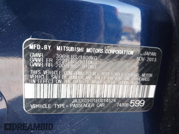 2014 Mitsubishi Lancer ES with VIN JA32U2FU1EU014524, listed as a IAAI auction lot 42171073 with 104,593 mi miles and . Bid and sale history available at DreamBid. Image 9.