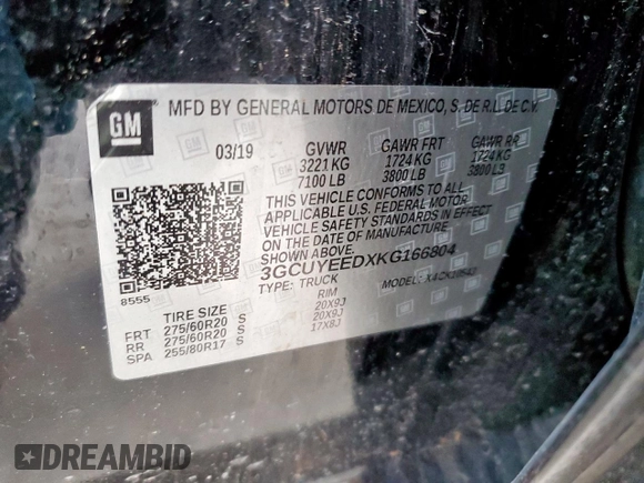 2019 Chevrolet Silverado 1500 RST with VIN 3GCUYEEDXKG166804, listed as a Copart auction lot 57312135 with 49,624 mi miles and Salvage Title. Bid and sale history available at DreamBid. Image 12.