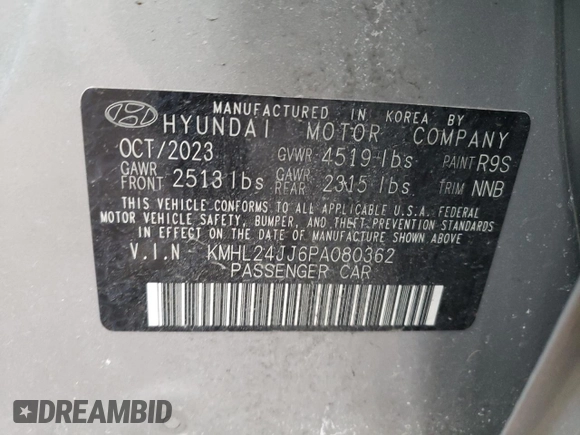 2023 Hyundai Sonata Hybrid Blue with VIN KMHL24JJ6PA080362, listed as a Copart auction lot 47730355 with 17,127 mi miles and Salvage Title. Bid and sale history available at carsss.com. Image 13.