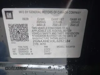 2020 Chevrolet Equinox LS with VIN 2GNAXHEVXL6282184, listed as a IAAI auction lot 42102233 with 56,968 mi miles and . Bid and sale history available at DreamBid. Image 9.