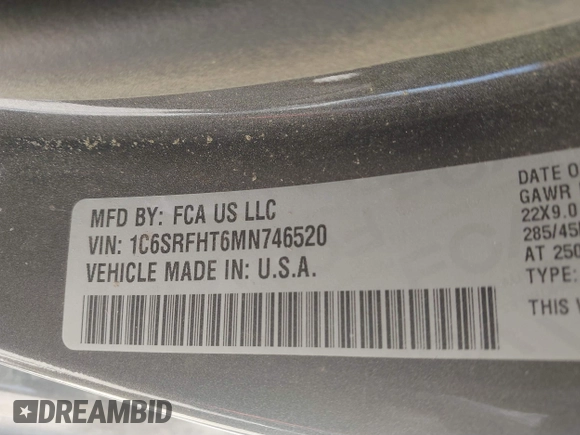 2021 Ram 1500 Limited with VIN 1C6SRFHT6MN746520, listed as a IAAI auction lot 41724673 with 38,440 mi miles and . Bid and sale history available at DreamBid. Image 9.