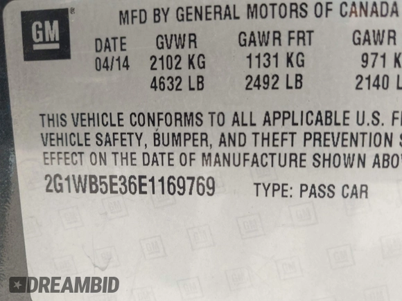 2014 Chevrolet Impala LT with VIN 2G1WB5E36E1169769, listed as a IAAI auction lot 42267019 with Not provided miles and . Bid and sale history available at DreamBid. Image 9.