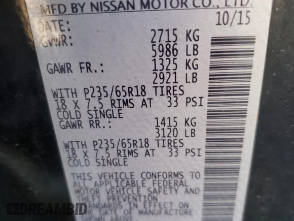 2015 Nissan Pathfinder SV with VIN 5N1AR2MM8FC714187, listed as a Copart auction lot 86588914 with 118,715 mi miles and Salvage Title. Bid and sale history available at carsss.com. Image 15.