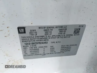 2015 GMC Yukon SLT with VIN 1GKS1BKC5FR240453, listed as a IAAI auction lot 41316793 with 1 mi miles. Bid and sale history available at carsss.com. Image 9.