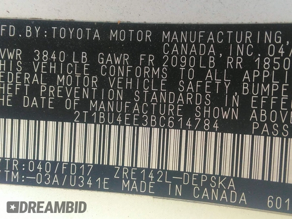 2011 Toyota Corolla L with VIN 2T1BU4EE3BC614784, listed as a IAAI auction lot 42024386 with 210,901 mi miles. Bid and sale history available at carsss.com. Image 9.