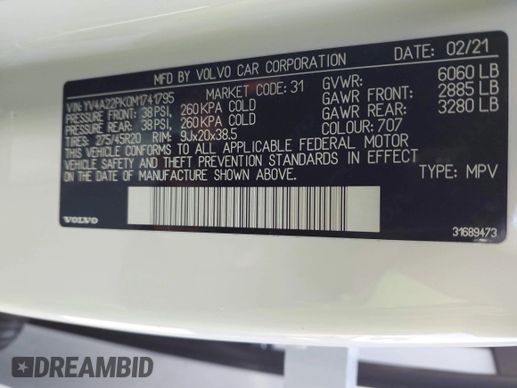 2021 Volvo XC90 Momentum z VIN YV4A22PK0M1741795, wystawiony jako IAAI lot #41537835 z przebiegiem 37 152 mil mil oraz . Historia ofert i sprzedaży dostępna na DreamBid. Obrazek 9.