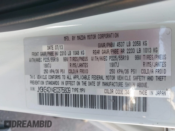 2014 Mazda CX-5 Grand Touring with VIN JM3KE4DY4E0375809, listed as a IAAI auction lot 41468078 with 151,226 mi miles. Bid and sale history available at carsss.com. Image 9.
