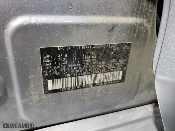 2016 Subaru Legacy 2.5i Premium with VIN 4S3BNBC64G3006902, listed as a Copart auction lot 42216685 with 0 mi miles and Salvage Title. Bid and sale history available at carsss.com. Image 14.