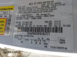 2015 Ford Fusion SE with VIN 3FA6P0H70FR185771, listed as a IAAI auction lot 41485907 with 186,353 mi miles. Bid and sale history available at carsss.com. Image 9.