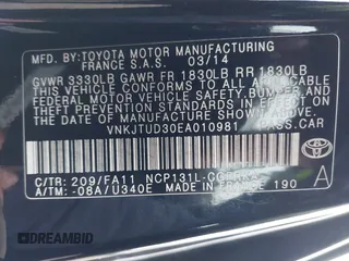 2014 Toyota Yaris L with VIN VNKJTUD30EA010981, listed as a IAAI auction lot 41275154 with 1 mi miles. Bid and sale history available at carsss.com. Image 9.