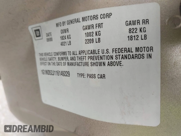 2001 Chevrolet Malibu with VIN 1G1ND52J116149229, listed as a IAAI auction lot 42177635 with 144,194 mi miles and . Bid and sale history available at DreamBid. Image 9.