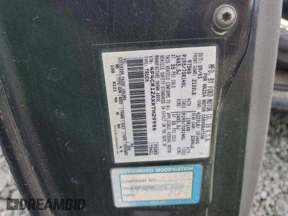 1994 Mazda B-Series Truck z VIN 4F4CR12AXRTM29986, wystawiony jako Copart lot #78825554 z przebiegiem 183 595 mil mil oraz Szkoda całkowita • Salvage title. Historia ofert i sprzedaży dostępna na DreamBid. Obrazek 12.